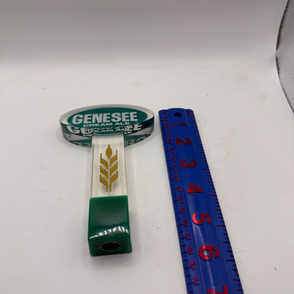 Genesee Cream Ale Beer Tap Handle Lucite Acrylic Green Gold Wheat Barware 5.5"